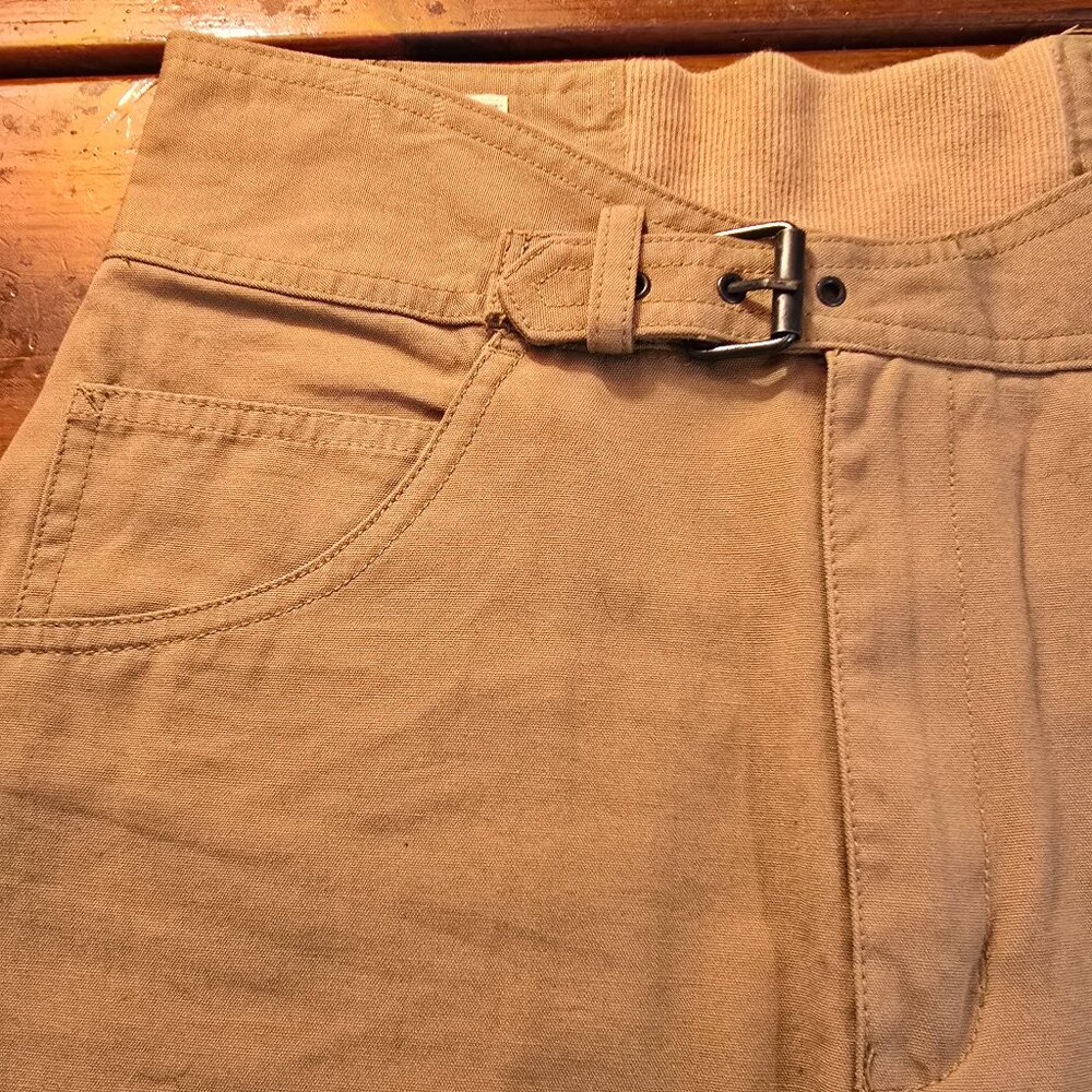 Skirt Mixed Blues Tan Denim Front Buckle Zip Pockets A-line Cotton size 9 1990s - Picture 2 of 11